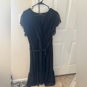 Long black dress with removable waste tie